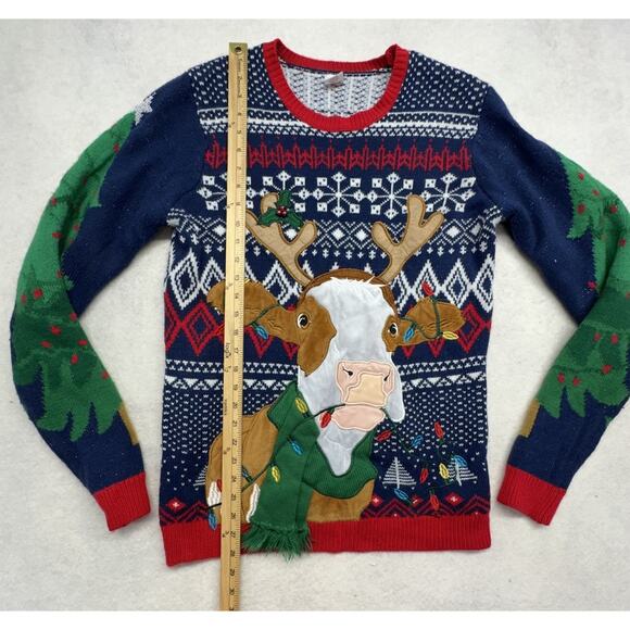 Ugly Christmas Sweater Adult Size Medium Cow 3D Holiday Time - Picture 4 of 8